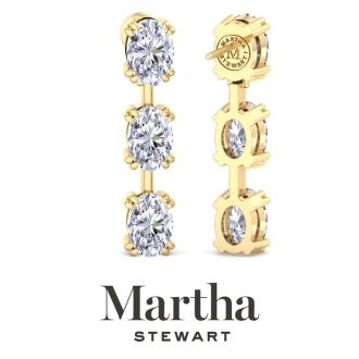 Martha Stewart 5 Carat Oval Shape Lab Grown Diamond Drop Earrings In 14 Karat Yellow Gold