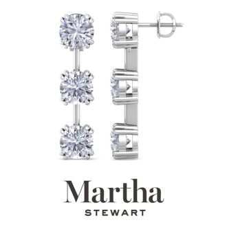 Martha Stewart 5 Carat Round Shape Lab Grown Diamond Drop Earrings In 14 Karat White Gold