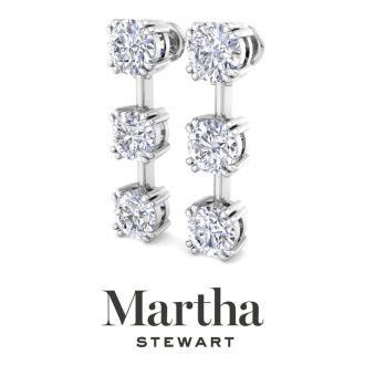 Martha Stewart 5 Carat Round Shape Lab Grown Diamond Drop Earrings In 14 Karat White Gold