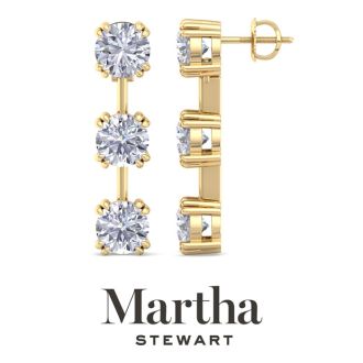 Martha Stewart 5 Carat Round Shape Lab Grown Diamond Drop Earrings In 14 Karat Yellow Gold