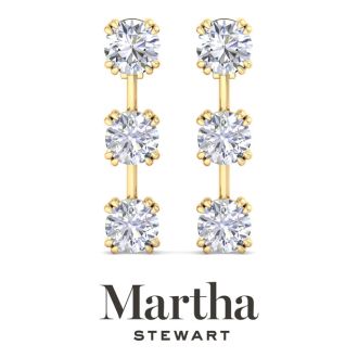 Martha Stewart 5 Carat Round Shape Lab Grown Diamond Drop Earrings In 14 Karat Yellow Gold