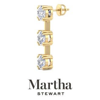 Martha Stewart 5 Carat Round Shape Lab Grown Diamond Drop Earrings In 14 Karat Yellow Gold