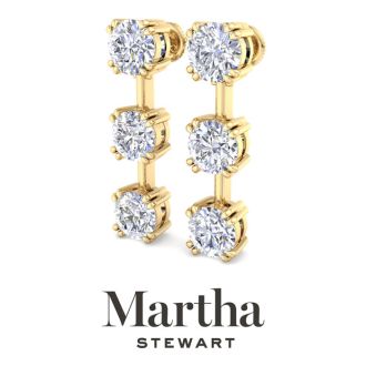 Martha Stewart 5 Carat Round Shape Lab Grown Diamond Drop Earrings In 14 Karat Yellow Gold