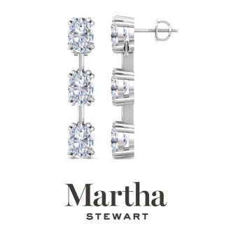 Martha Stewart 3 Carat Oval Shape Lab Grown Diamond Drop Earrings In 14 Karat White Gold
