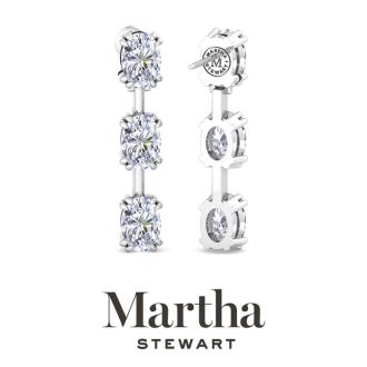 Martha Stewart 3 Carat Oval Shape Lab Grown Diamond Drop Earrings In 14 Karat White Gold