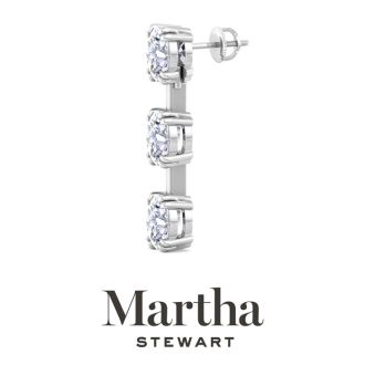 Martha Stewart 3 Carat Oval Shape Lab Grown Diamond Drop Earrings In 14 Karat White Gold