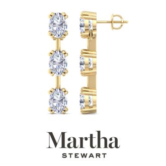 Martha Stewart 3 Carat Oval Shape Lab Grown Diamond Drop Earrings In 14 Karat Yellow Gold