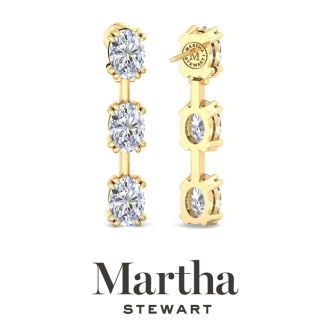 Martha Stewart 3 Carat Oval Shape Lab Grown Diamond Drop Earrings In 14 Karat Yellow Gold