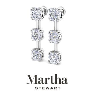 Martha Stewart 3 Carat Round Shape Lab Grown Diamond Drop Earrings In 14 Karat White Gold