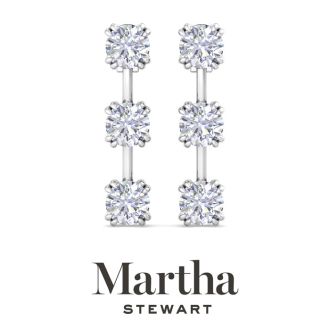 Martha Stewart 3 Carat Round Shape Lab Grown Diamond Drop Earrings In 14 Karat White Gold