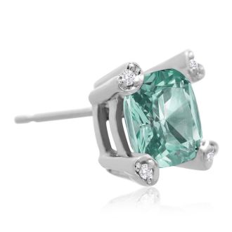 2ct Cushion Green Amethyst and Diamond Earrings in 10k White Gold
