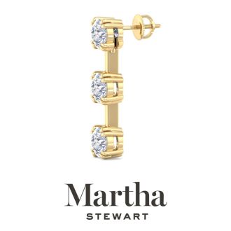 Martha Stewart 3 Carat Round Shape Lab Grown Diamond Drop Earrings In 14 Karat Yellow Gold