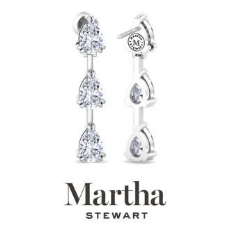 Martha Stewart 3 Carat Pear Shape Lab Grown Diamond Drop Earrings In 14 Karat White Gold
