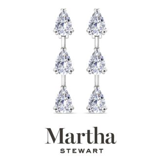 Martha Stewart 3 Carat Pear Shape Lab Grown Diamond Drop Earrings In 14 Karat White Gold