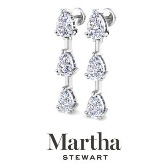 Martha Stewart 3 Carat Pear Shape Lab Grown Diamond Drop Earrings In 14 Karat White Gold
