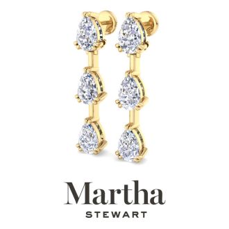 Martha Stewart 3 Carat Pear Shape Lab Grown Diamond Drop Earrings In 14 Karat Yellow Gold