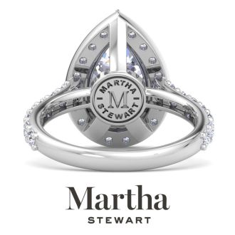 Martha Stewart 4 Carat Pear Shape Lab Grown Diamond Halo Engagement Ring In 14K White Gold