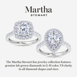 Martha Stewart 4 Carat Pear Shape Lab Grown Diamond Halo Engagement Ring In 14K White Gold