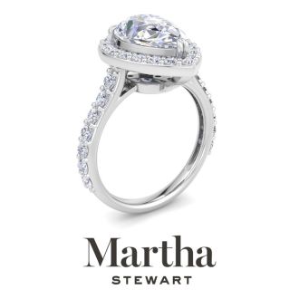 Martha Stewart 4 Carat Pear Shape Lab Grown Diamond Halo Engagement Ring In 14K White Gold