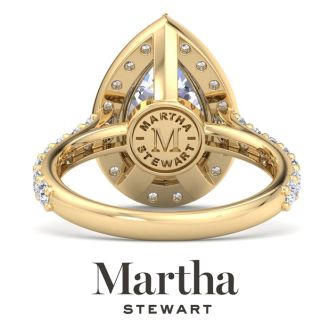 Martha Stewart 4 Carat Pear Shape Lab Grown Diamond Halo Engagement Ring In 14K Yellow Gold