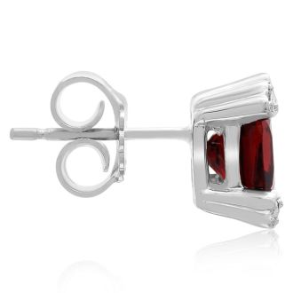 Garnet Earrings: Garnet Jewelry: 2ct Cushion Garnet and Diamond Earrings in 10k White Gold