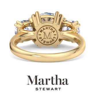 Martha Stewart 5 Carat Cushion Cut Lab Grown Diamond Three Stone Engagement Ring In 14K Yellow Gold