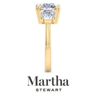 Martha Stewart 5 Carat Cushion Cut Lab Grown Diamond Three Stone Engagement Ring In 14K Yellow Gold