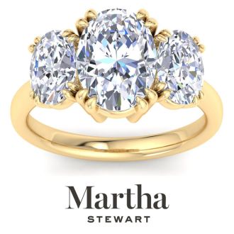 Martha Stewart 5 Carat Oval Shape Lab Grown Diamond Three Stone Engagement Ring In 14K Yellow Gold