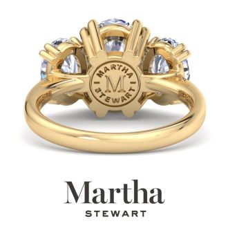 Martha Stewart 5 Carat Oval Shape Lab Grown Diamond Three Stone Engagement Ring In 14K Yellow Gold