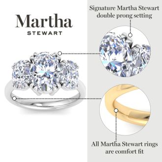 Martha Stewart 5 Carat Oval Shape Lab Grown Diamond Three Stone Engagement Ring In 14K Yellow Gold