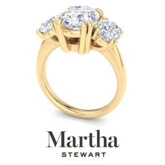Martha Stewart 5 Carat Oval Shape Lab Grown Diamond Three Stone Engagement Ring In 14K Yellow Gold