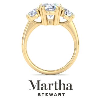 Martha Stewart 5 Carat Oval Shape Lab Grown Diamond Three Stone Engagement Ring In 14K Yellow Gold