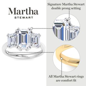 Martha Stewart 5 Carat Emerald Cut Lab Grown Diamond Three Stone Engagement Ring In 14K White Gold