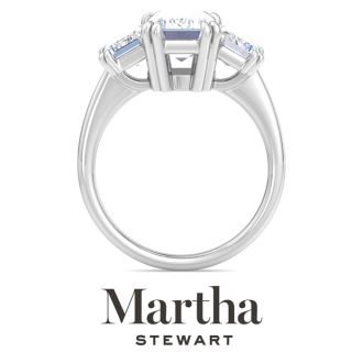 Martha Stewart 5 Carat Emerald Cut Lab Grown Diamond Three Stone Engagement Ring In 14K White Gold