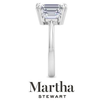 Martha Stewart 5 Carat Emerald Cut Lab Grown Diamond Three Stone Engagement Ring In 14K White Gold
