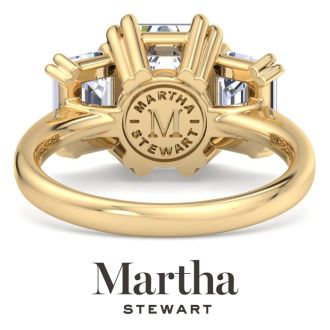 Martha Stewart 5 Carat Emerald Cut Lab Grown Diamond Three Stone Engagement Ring In 14K Yellow Gold