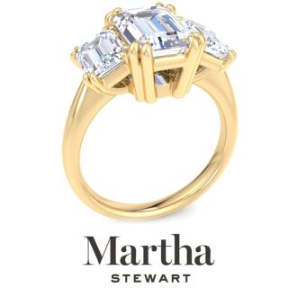Martha Stewart 5 Carat Emerald Cut Lab Grown Diamond Three Stone Engagement Ring In 14K Yellow Gold
