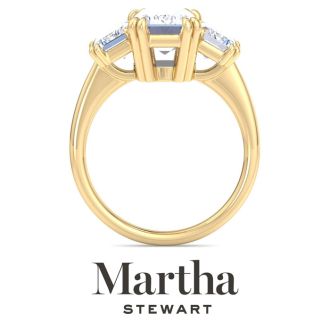 Martha Stewart 5 Carat Emerald Cut Lab Grown Diamond Three Stone Engagement Ring In 14K Yellow Gold