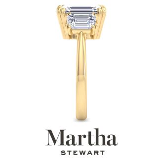 Martha Stewart 5 Carat Emerald Cut Lab Grown Diamond Three Stone Engagement Ring In 14K Yellow Gold