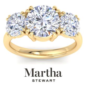 Martha Stewart 5 Carat Round Lab Grown Diamond Three Stone Engagement Ring In 14K Yellow Gold