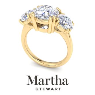 Martha Stewart 5 Carat Round Lab Grown Diamond Three Stone Engagement Ring In 14K Yellow Gold