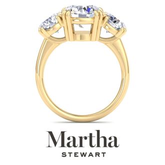 Martha Stewart 5 Carat Round Lab Grown Diamond Three Stone Engagement Ring In 14K Yellow Gold