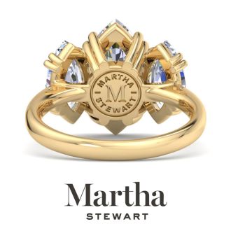 Martha Stewart 5 Carat Marquise Shape Lab Grown Diamond Three Stone Engagement Ring In 14K Yellow Gold