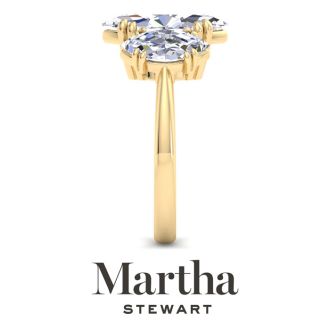 Martha Stewart 5 Carat Marquise Shape Lab Grown Diamond Three Stone Engagement Ring In 14K Yellow Gold