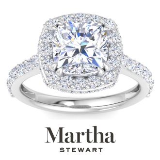 Martha Stewart 4 Carat Cushion Cut Lab Grown Diamond Hidden Halo Engagement Ring In 14K White Gold