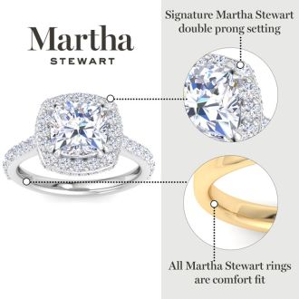 Martha Stewart 4 Carat Cushion Cut Lab Grown Diamond Hidden Halo Engagement Ring In 14K White Gold