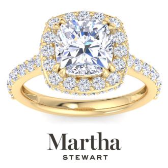 Martha Stewart 4 Carat Cushion Cut Lab Grown Diamond Hidden Halo Engagement Ring In 14K Yellow Gold