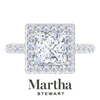 Martha Stewart 4 Carat Princess Cut Lab Grown Diamond Hidden Halo Engagement Ring In 14K White Gold