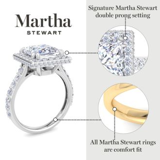 Martha Stewart 4 Carat Princess Cut Lab Grown Diamond Hidden Halo Engagement Ring In 14K White Gold