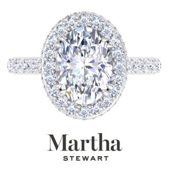 Martha Stewart 4 Carat Oval Shape Lab Grown Diamond Hidden Halo Engagement Ring In 14K White Gold